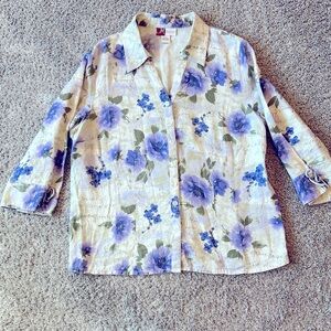 Beautiful JM Collection‎ women’s size 16 Linen Top Blouse Floral Breezy
